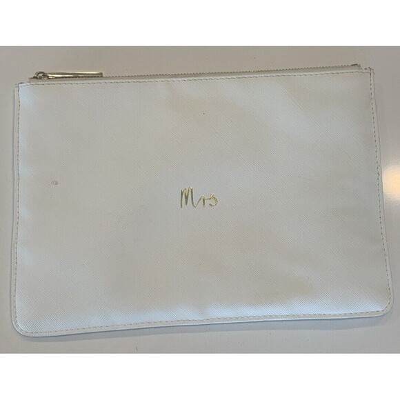 KATIE LOXTON BRIDAL PERFECT POUCH 'Mrs.' White And Gold Cosmetics Bag Wedding - Picture 1 of 5